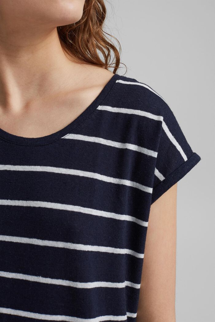 Linen blend: T-shirt with stripes, NAVY, detail image number 2