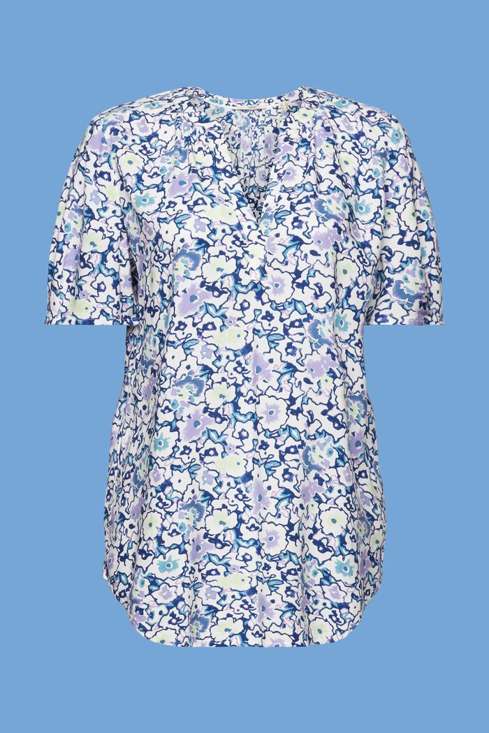 Floral split neck blouse, WHITE, detail image number 6