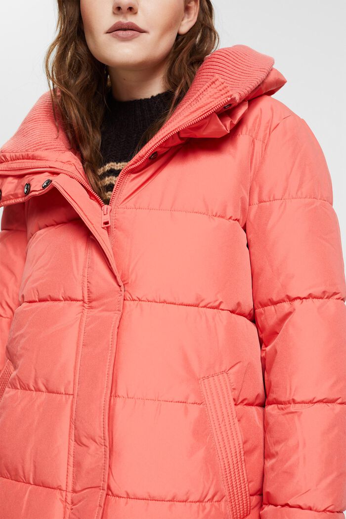 Quilted coat with rib knit details, CORAL, detail image number 0