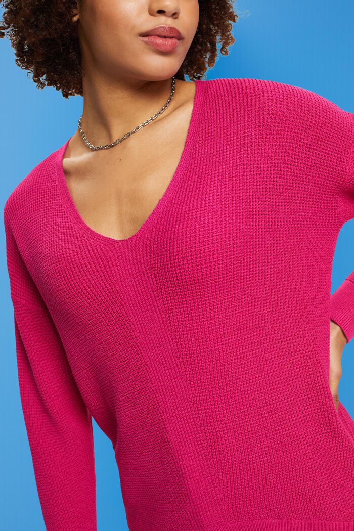 Loose knit V-neck jumper, PINK FUCHSIA, detail image number 2