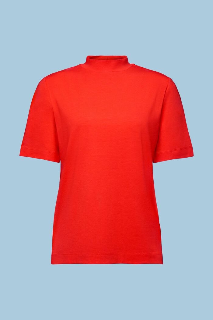 Mock Neck Jersey T-Shirt, RED, detail image number 6