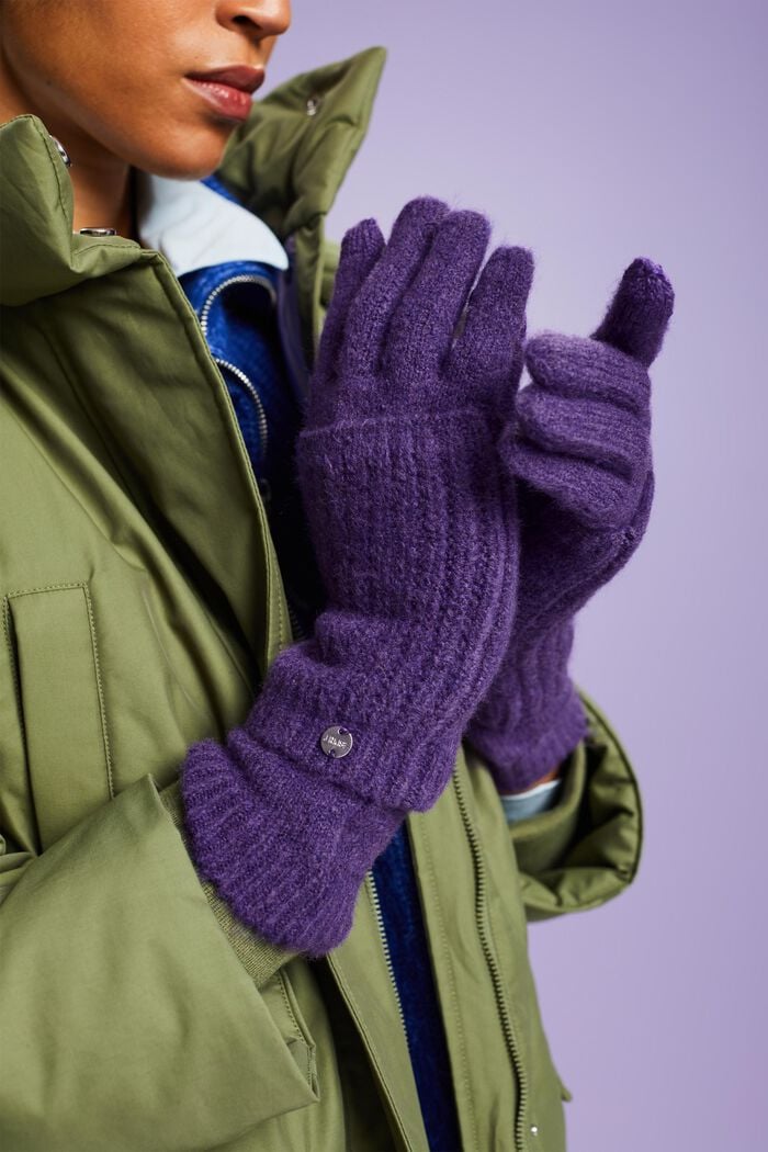 2-in-1 Knitted Gloves, PURPLE, detail image number 2