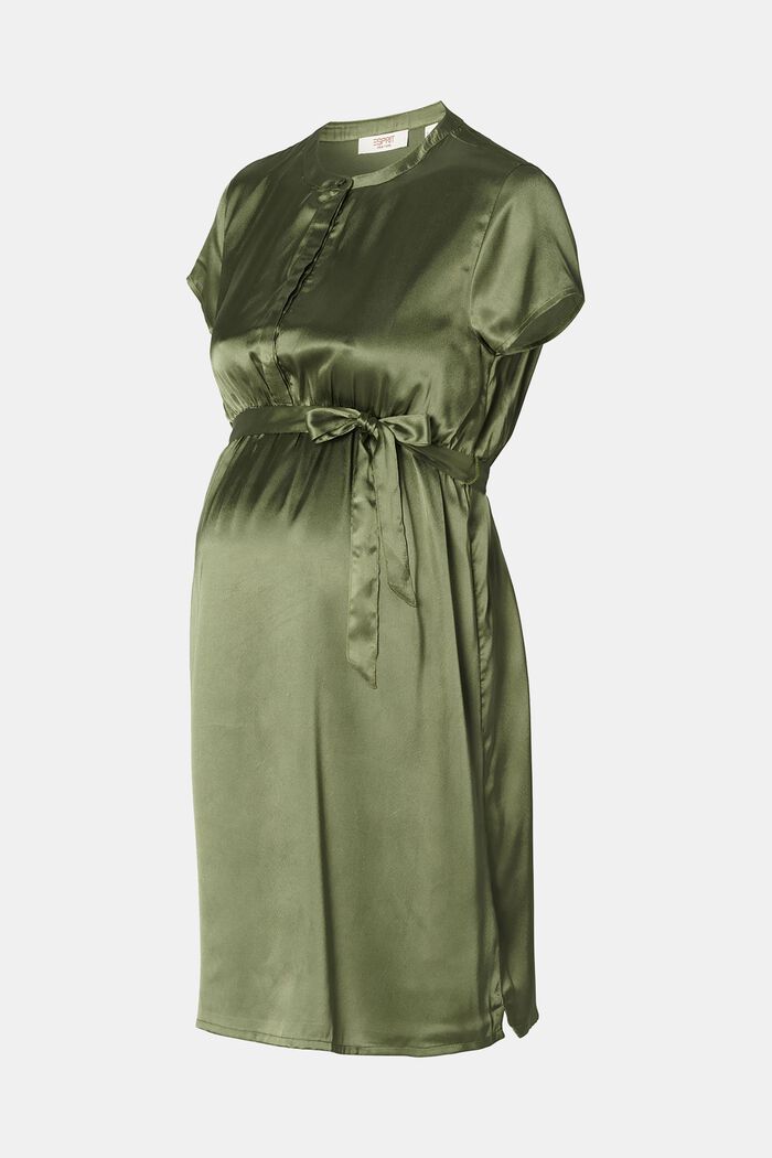 MATERNITY Satin Belted Dress, OLIVE GREEN, detail image number 4