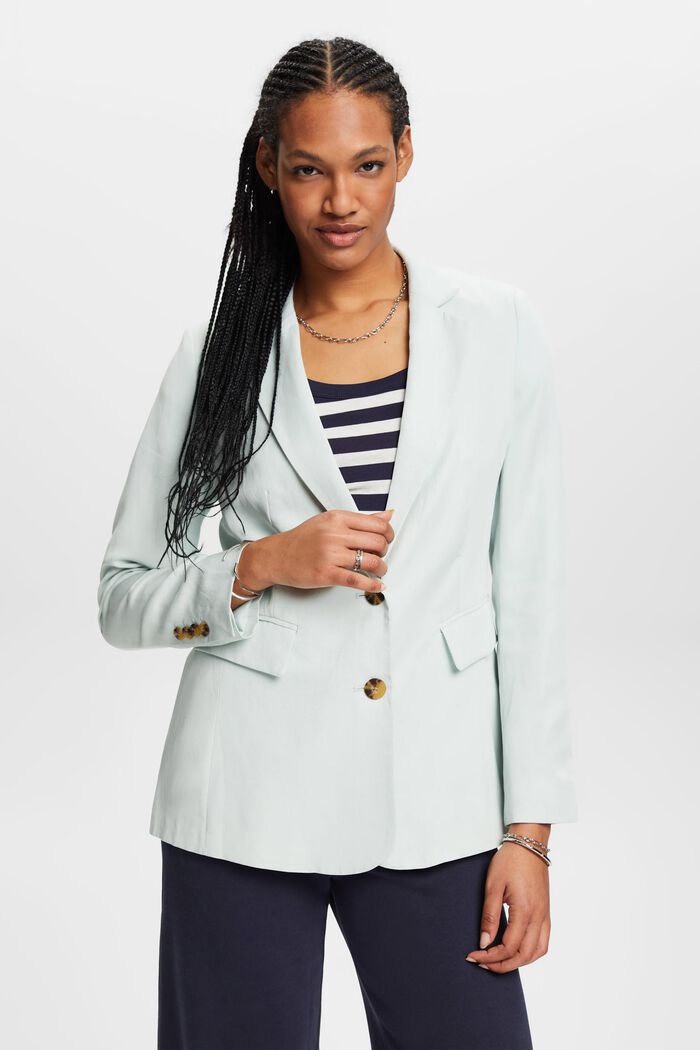 Single-breasted blazer with linen, LIGHT AQUA GREEN, detail image number 0