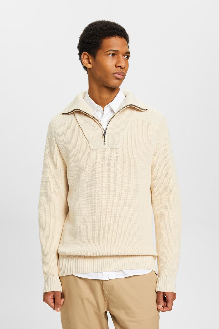 Half-zip knitted jumper, LIGHT TAUPE, detail image number 0