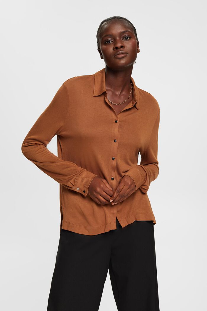 Jersey blouse, LENZING™ ECOVERO™, CARAMEL, detail image number 0