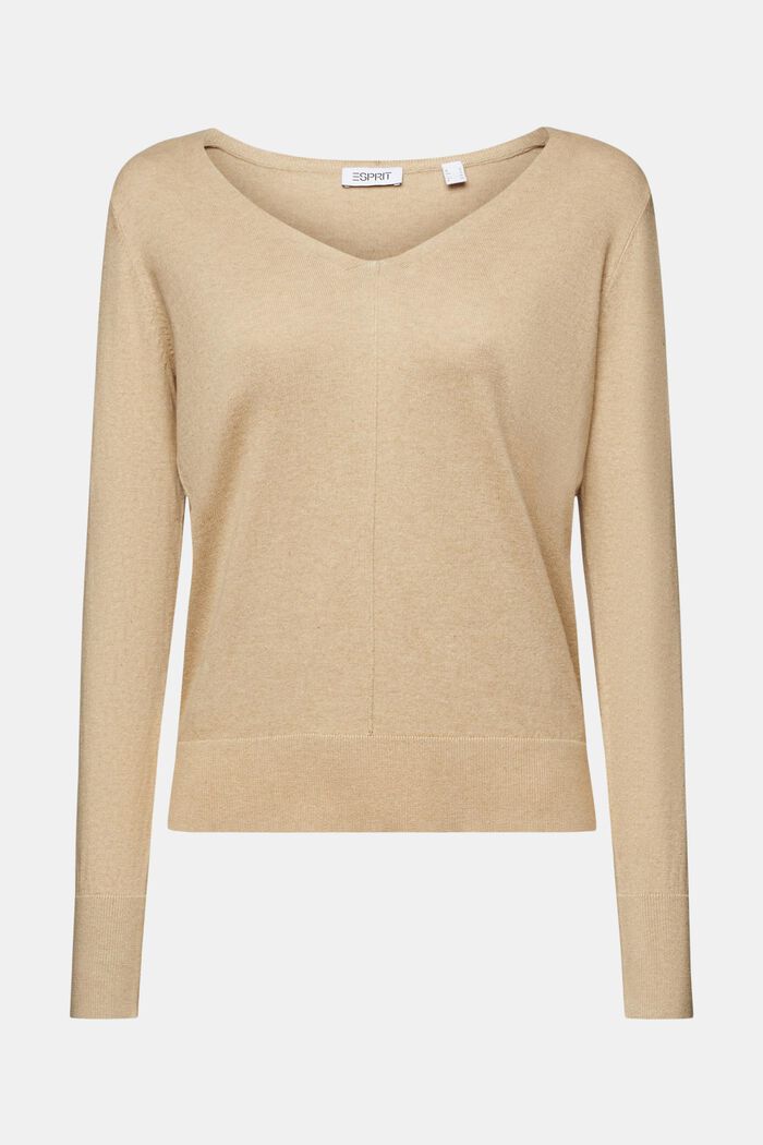 Cotton V-Neck Sweater, SAND, detail image number 5