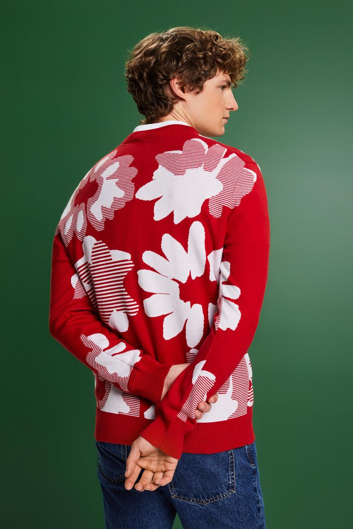 Jacquard Cotton Sweater, DARK RED, detail image number 2