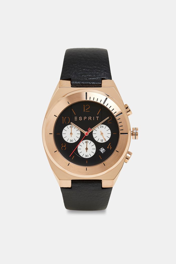 Stainless steel chronograph with rose gold plating, BLACK, overview