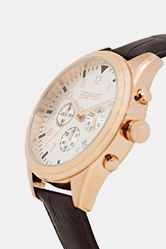 Chronograph with a leather strap, BROWN, detail image number 1