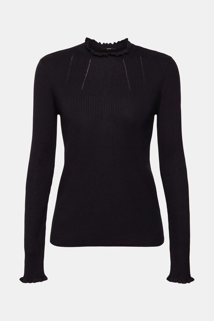 Ribbed jumper with ruffles, TENCEL™, BLACK, detail image number 2