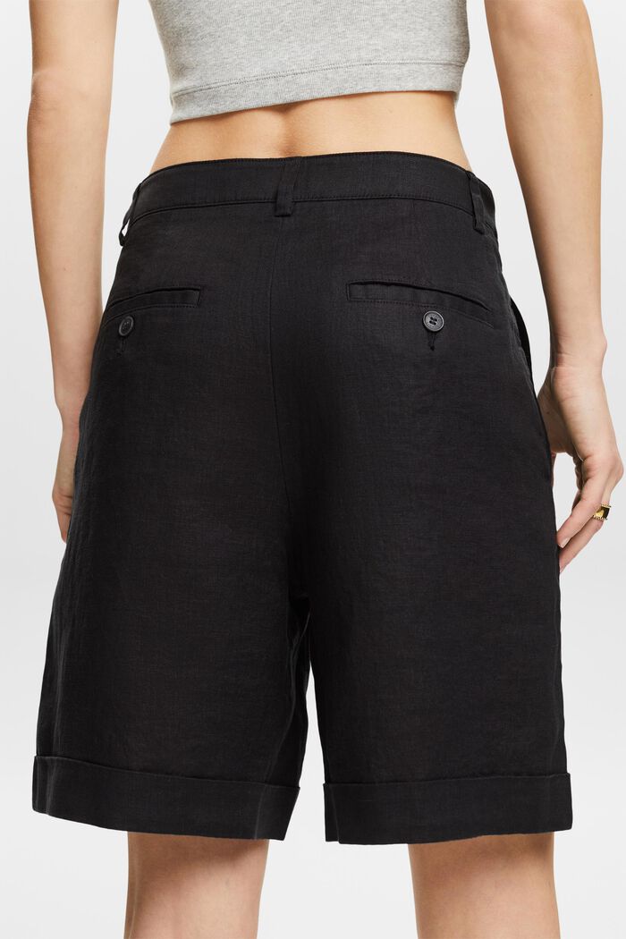 Linen Cuffed Shorts, BLACK, detail image number 4