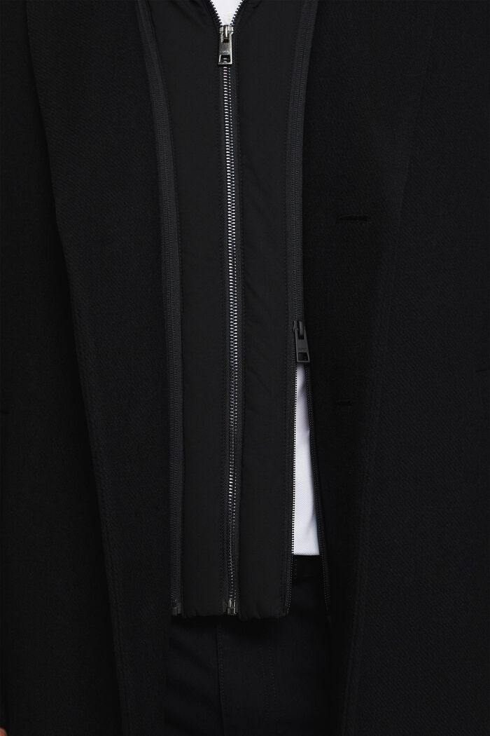 Wool Blend Detachable Hood Coat, BLACK, detail image number 4