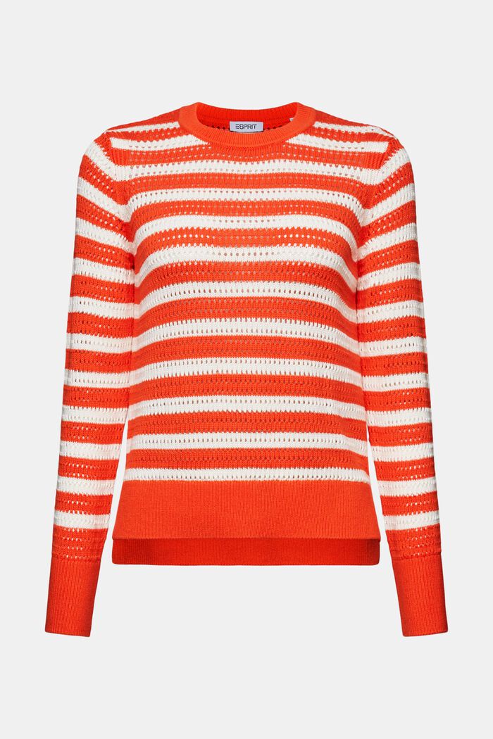 Striped Open-Knit Sweater, BRIGHT ORANGE, detail image number 6