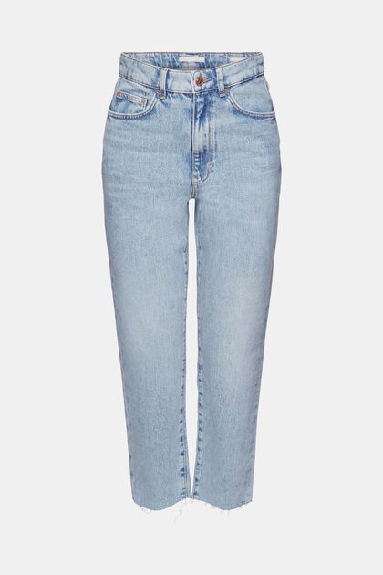 Super high-rise jeans with frayed hem, BLUE LIGHT WASHED, overview