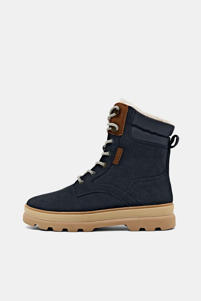 Suede lace-up boots with chunky sole, NAVY, detail image number 0