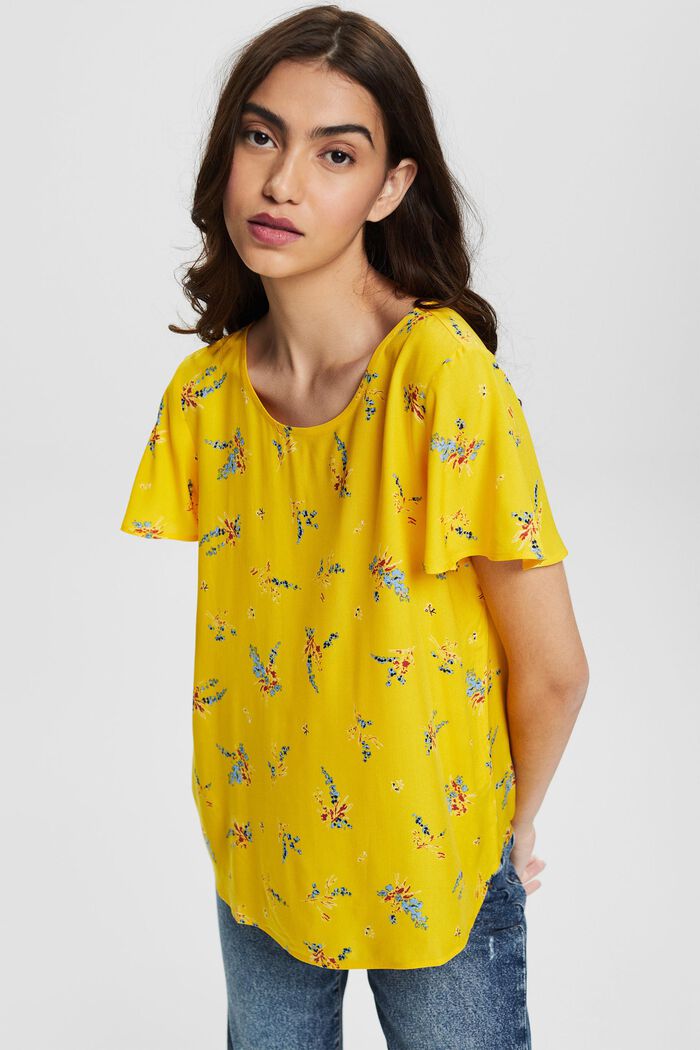 Blouse with a floral pattern, LENZING™ ECOVERO™, SUNFLOWER YELLOW, detail image number 0