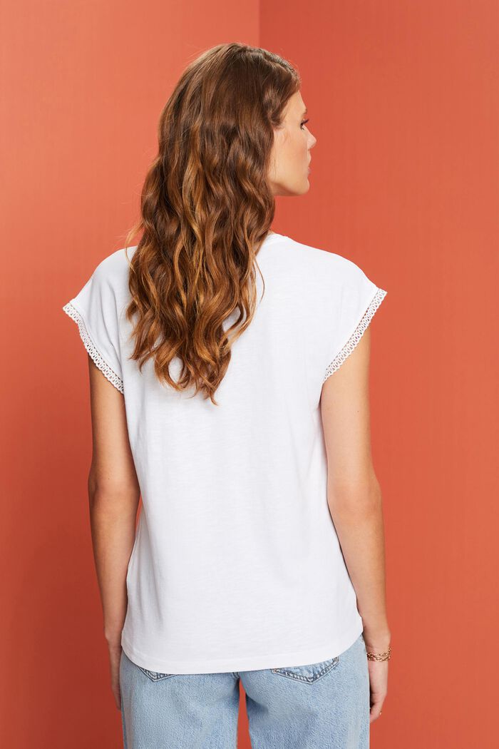 T-shirt with lace details, WHITE, detail image number 3