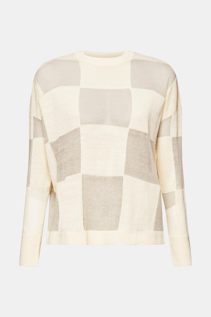 Linen-Blend Checked Sweater, CREAM BEIGE, detail image number 6