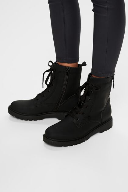 Faux Leather Lace-Up Boots