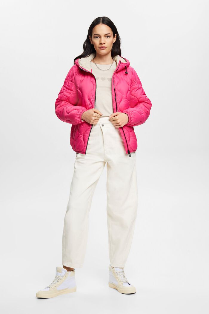 Quilted jacket with drawstring hood, PINK FUCHSIA, detail image number 4