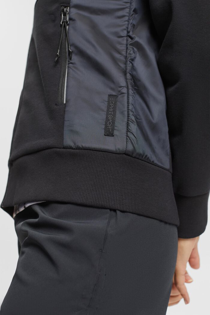 Mixed material zip-up hoodie, BLACK, detail image number 5
