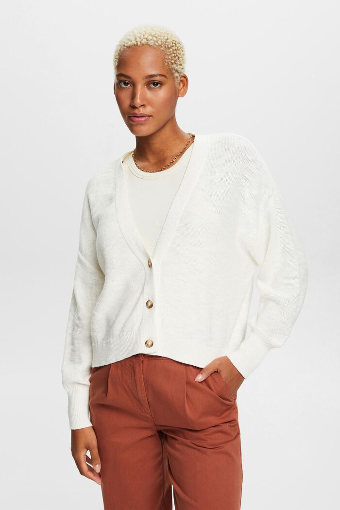 Knitted cotton cardigan, OFF WHITE, detail image number 0