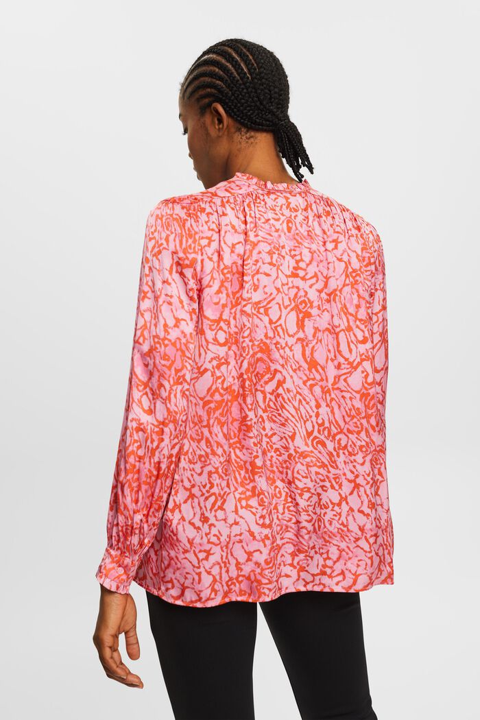 Patterned satin blouse with ruffled edges, PINK, detail image number 3