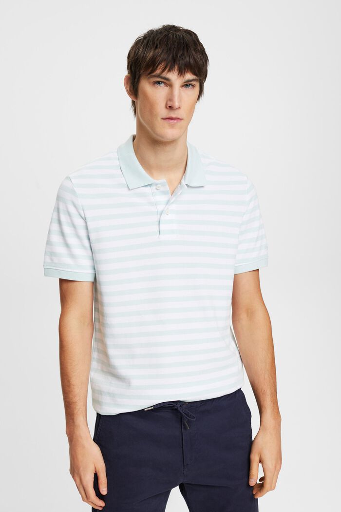 Striped slim fit polo shirt, LIGHT AQUA GREEN, detail image number 0