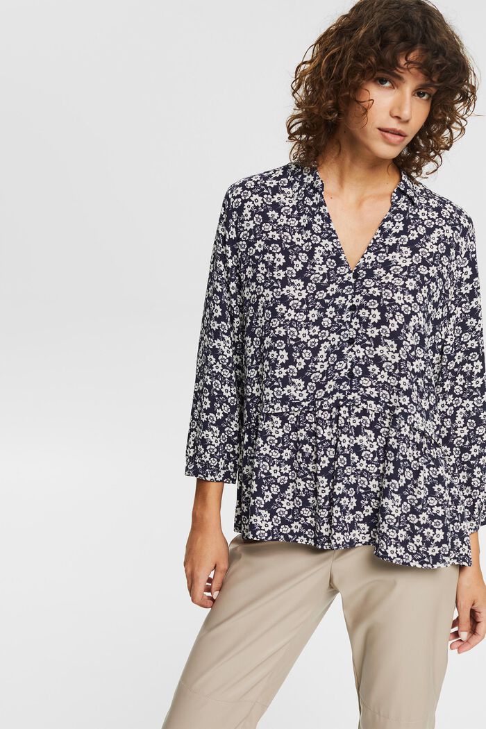Blouse with a frilled edge, LENZING™ ECOVERO™
