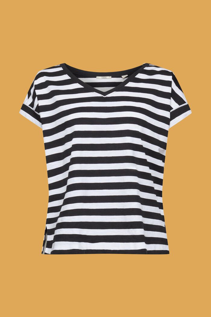 Striped v-neck cotton t-shirt, WHITE, detail image number 6