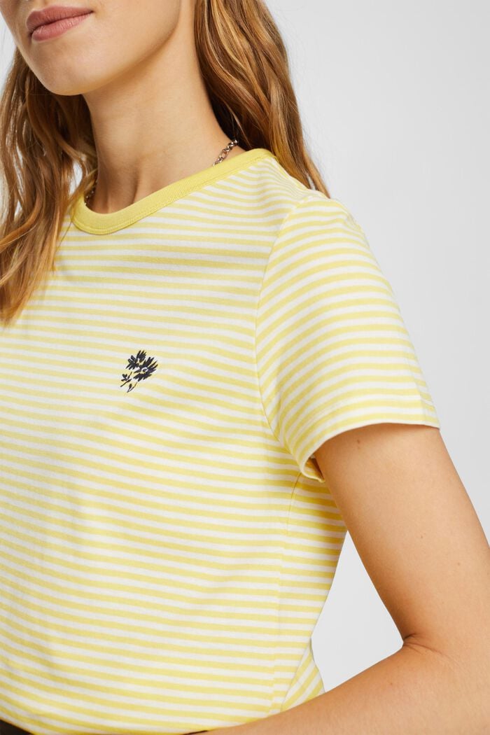 Striped t-shirt with embroidered flower, LIGHT YELLOW, detail image number 2