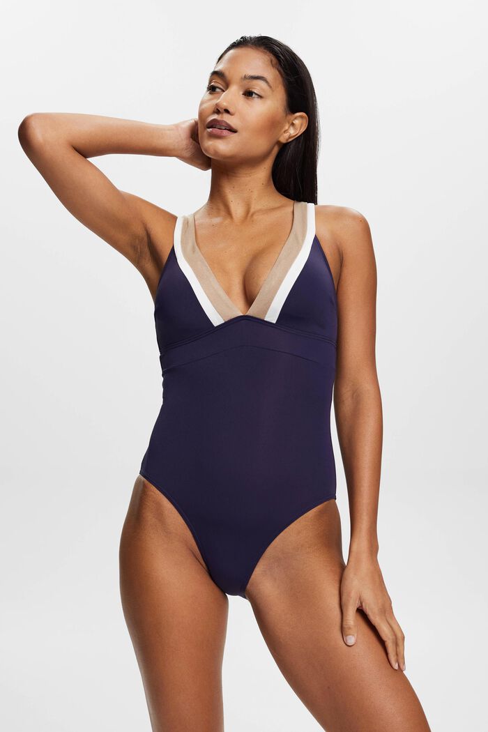 Tri-colour swimsuit, NAVY, detail image number 1
