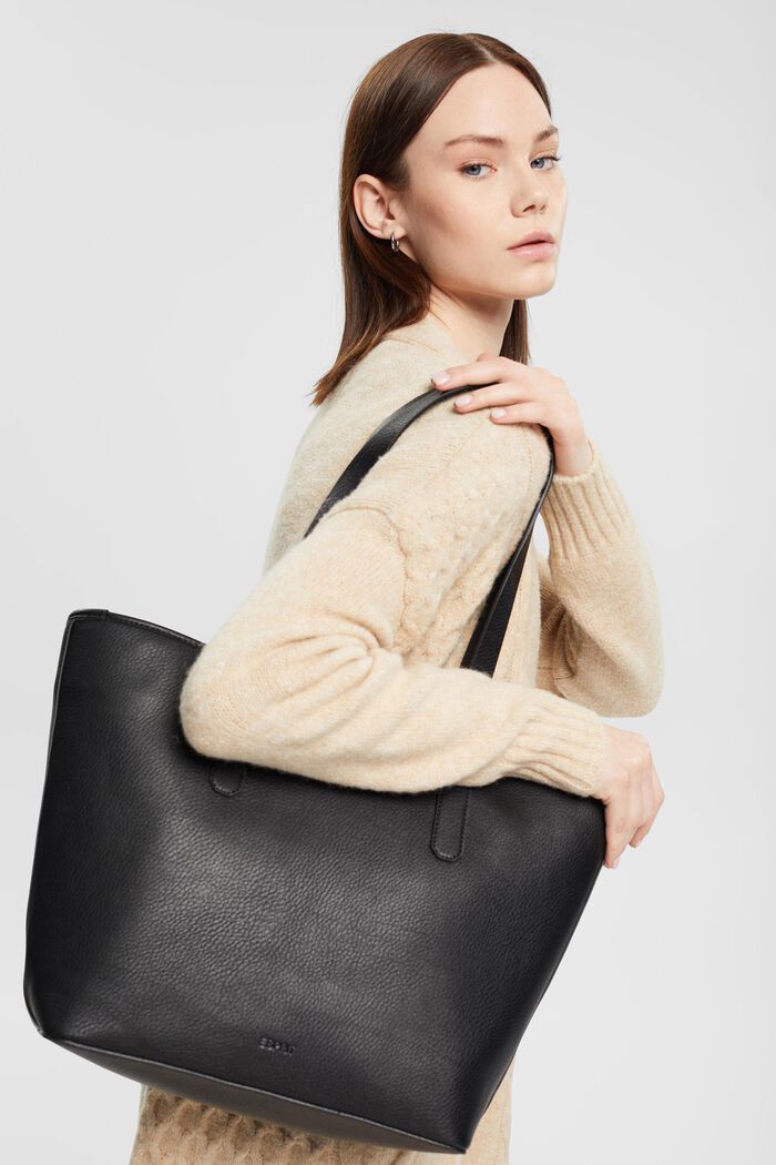 Faux Leather Shoulder Bag, BLACK, detail image number 4