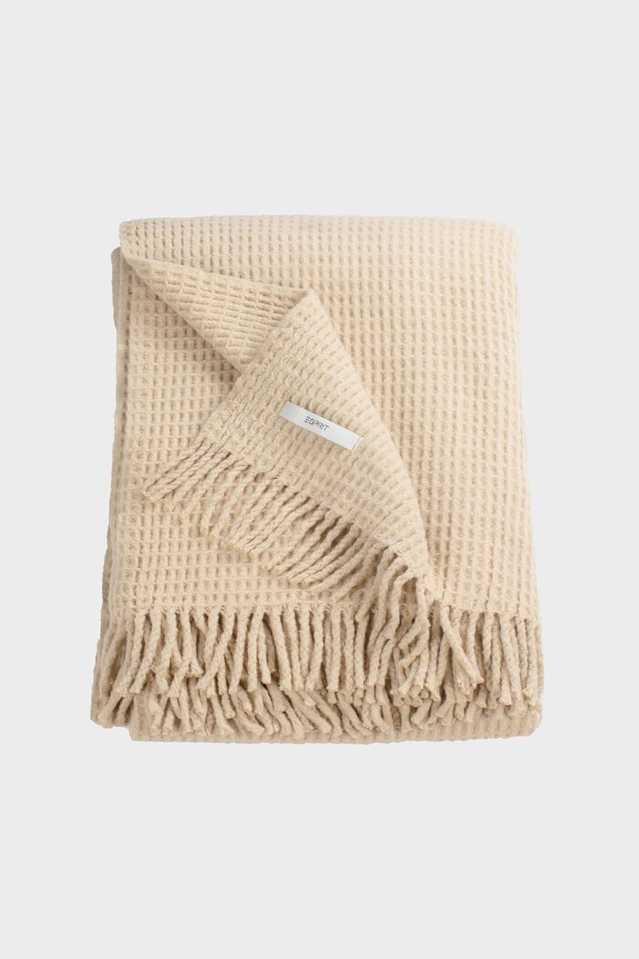Soft, textured throw in blended cotton, BEIGE, detail image number 0
