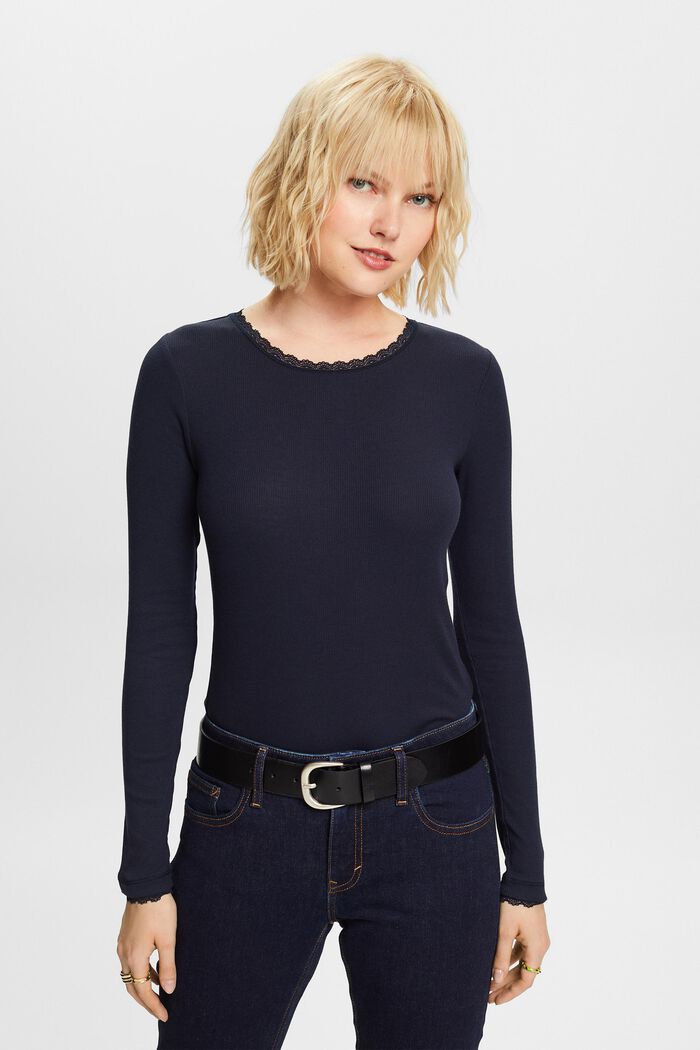 ESPRIT - Ribbed long sleeve top, organic cotton at our online shop