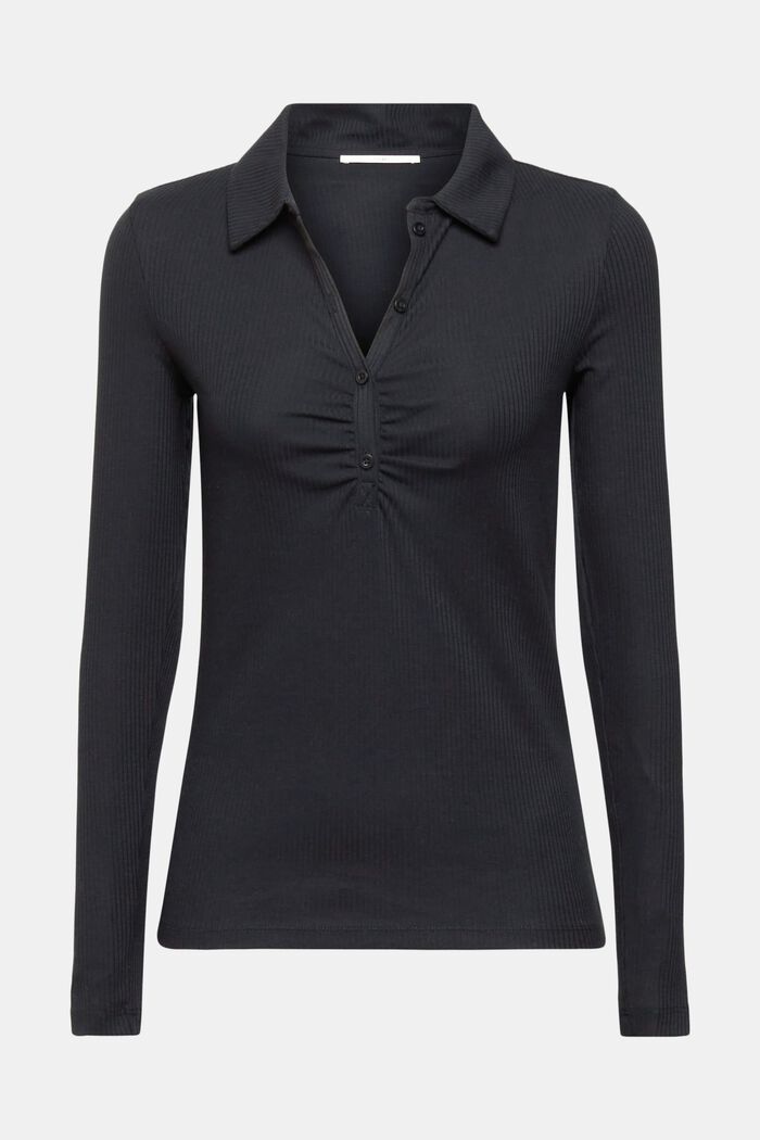 Ribbed long sleeve top with polo collar