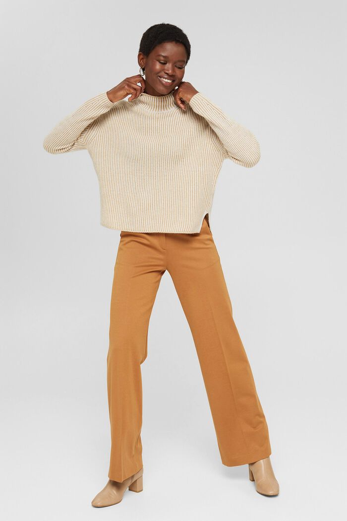 Made of blended wool: ribbed jumper in a two-tone look