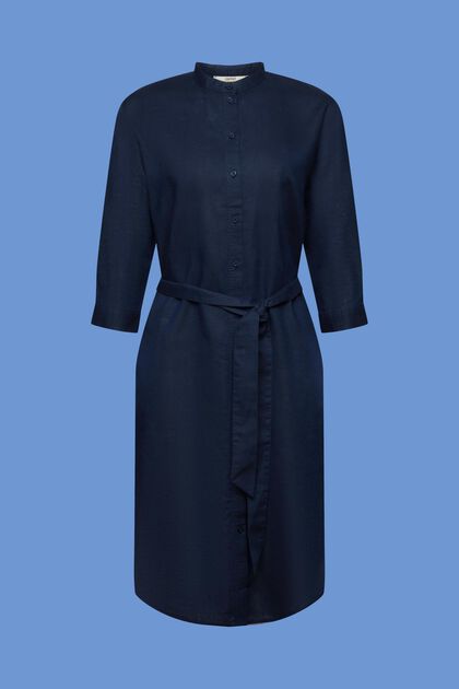 Belted shirt dress, linen-cotton blend