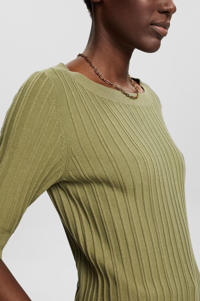 T-shirt with ribbed texture, LIGHT KHAKI, detail image number 0
