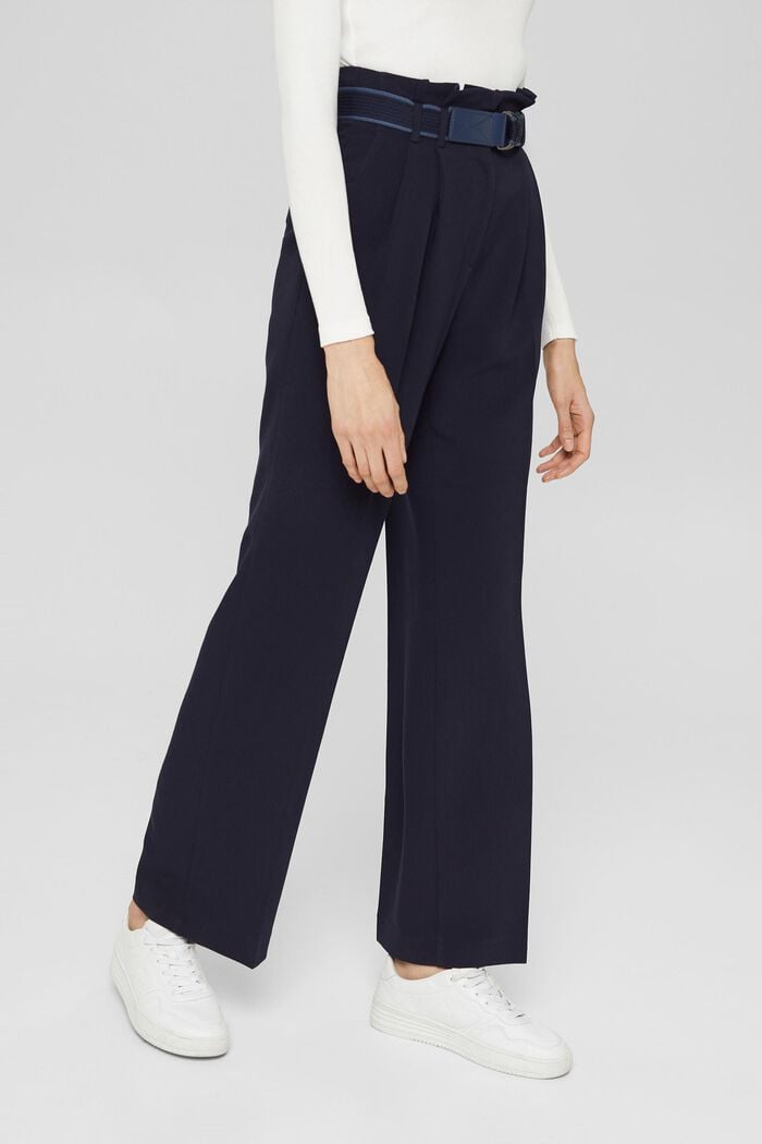 Paperbag wide-leg trousers, NAVY, detail image number 0