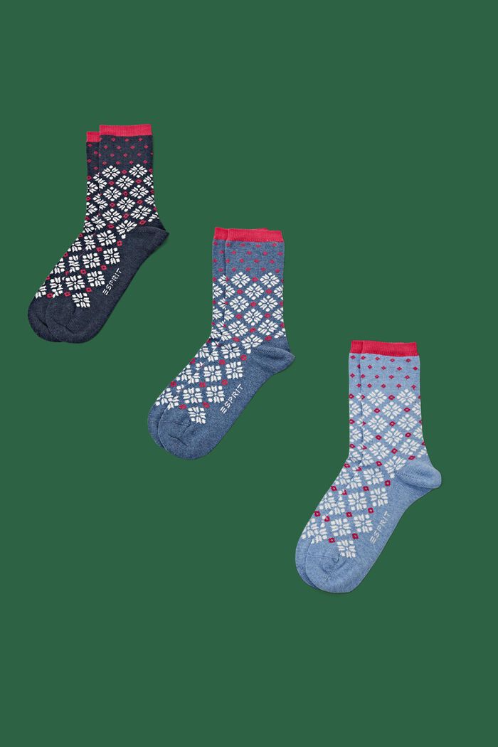 3-Pack Chunky Norwegian Knit Socks, NAVY/LIGHT BLUE, detail image number 0