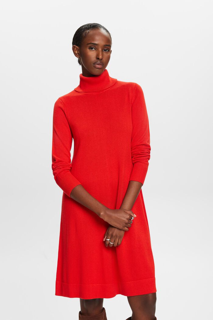 Turtleneck Knit Mini Dress, RED, detail image number 1