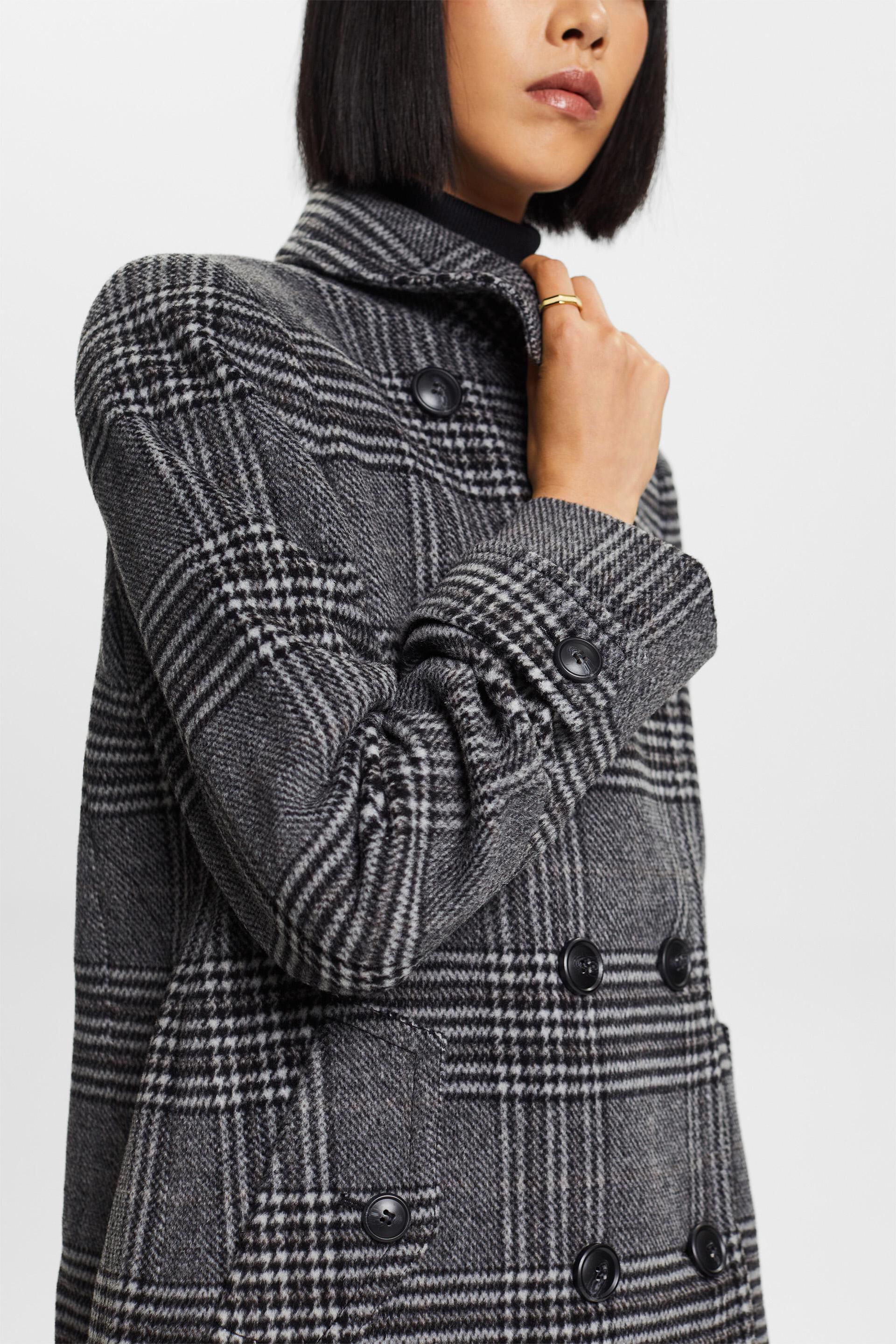 Recycelt: checked wool blend coat with cashmere at our online shop - ESPRIT