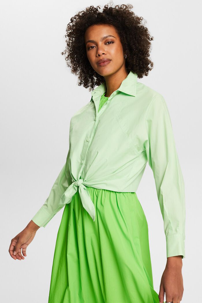 Cropped Tie Front Shirt, LIGHT GREEN, detail image number 0