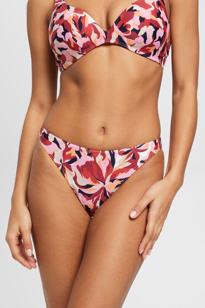 Carilo beach bikini bottoms with floral print, DARK RED, detail image number 0