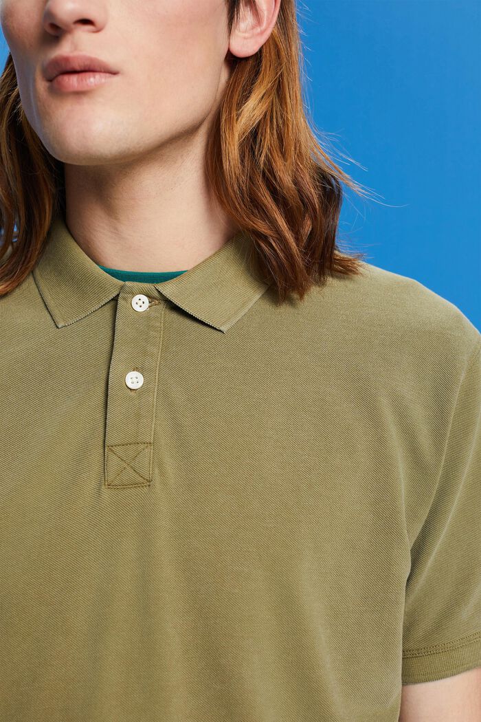 Stone-washed cotton pique polo shirt, OLIVE, detail image number 2