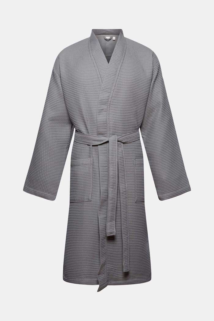 Men's bathrobe made of waffle piqué, cotton, ANTHRACITE, detail image number 0