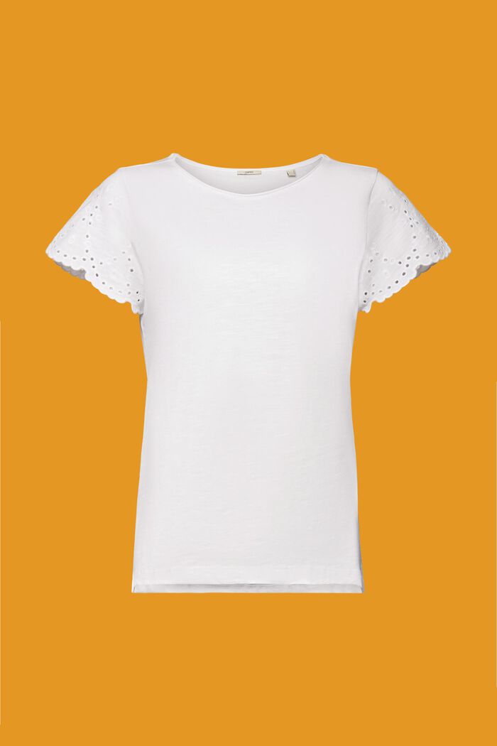 Eyelet Sleeve Cotton T-Shirt, WHITE, detail image number 5