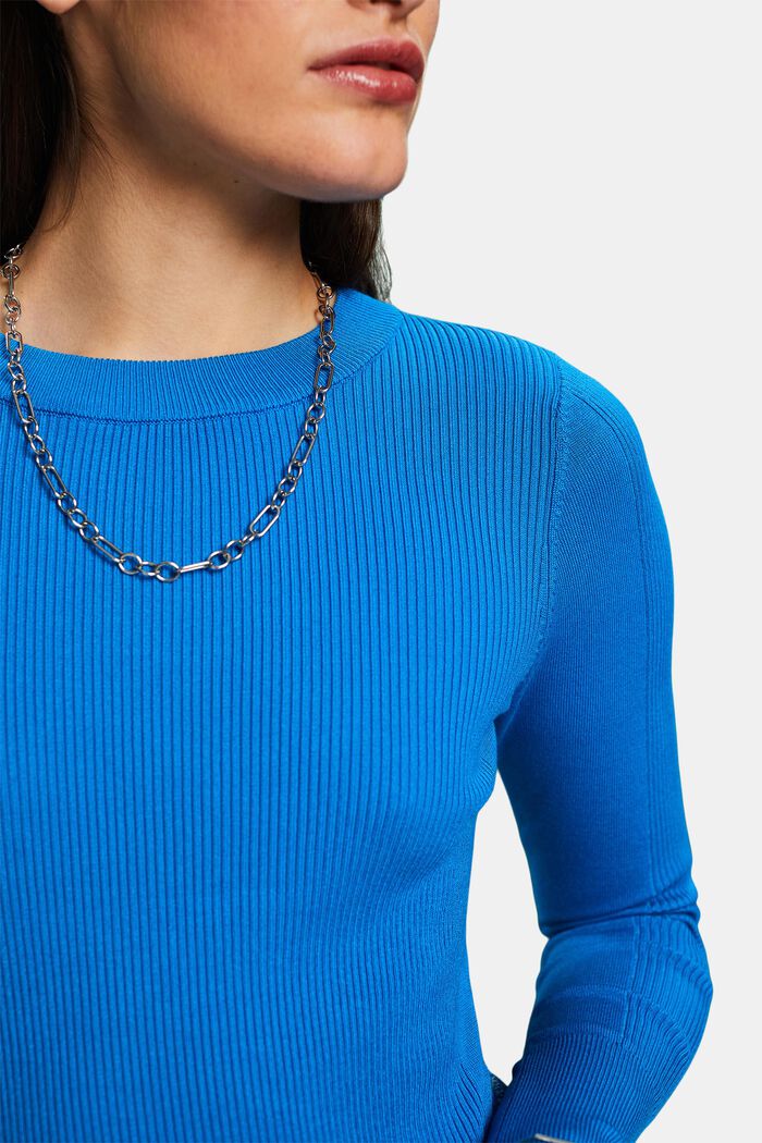 Rib-Knit Crewneck  Sweater, BLUE, detail image number 3